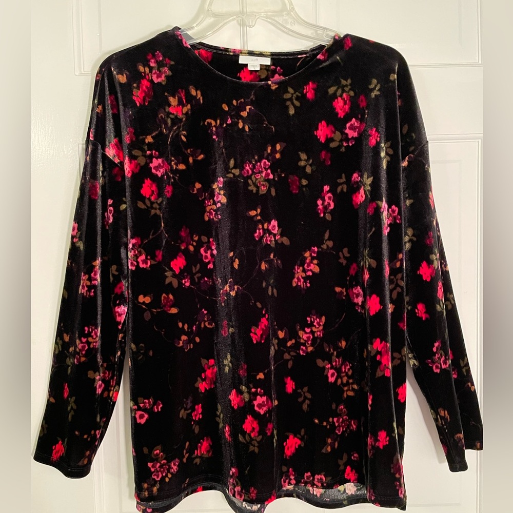 J Jill velour black with floral design.